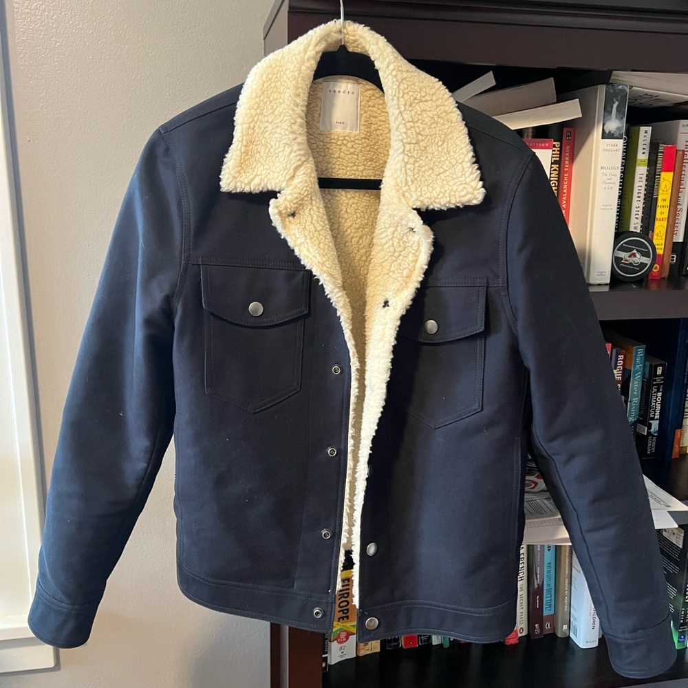 Sandro Blue and Cream Lightweight Sherpa Jacket